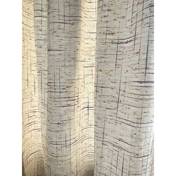 Vintage 1970s pleated curtain, beige brown blue geometric pattern, per panel - Picture 3 of 10